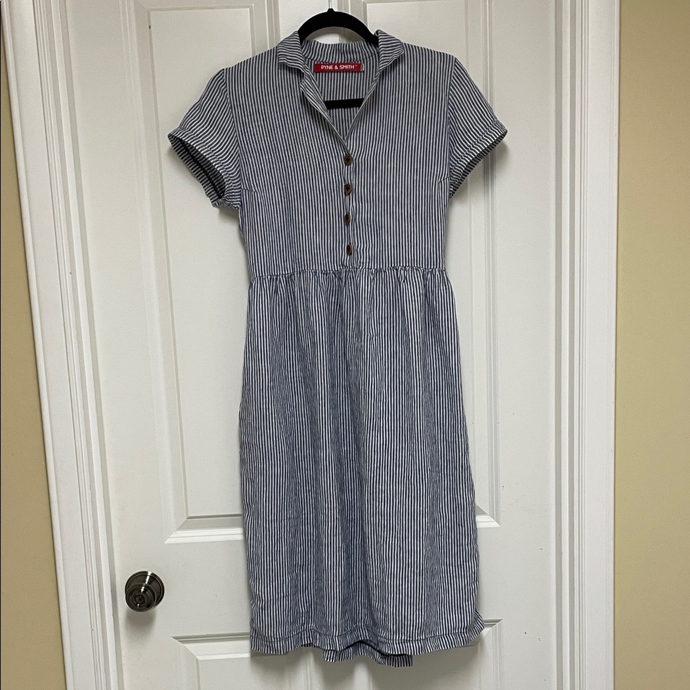 Pyne & Smith Cosette Striped Button-Front Midi Dress - Picture 2 of 6